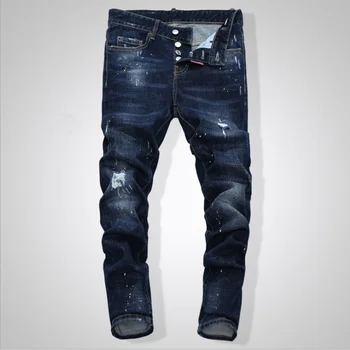 2023 novos Homens e mulheres com algodão de alta qualidade jeans 7912 buraco azul patch jeans 28--tamanho 38