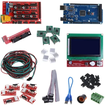 CNC Impressora 3D Kit para Arduino Mega 2560 Placa + RAMPAS 1.4 Controlador + LCD 12864 + A4988 Deslizante Driver para Arduino