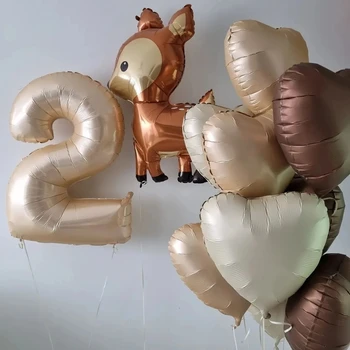 Selva de Veado Urso Folha de Balões de 32polegadas Caramelo Marrom Número de Bolas de Chuveiro do Bebê as Crianças da Festa de Aniversário de Decoração DIY Presentes Abastecimento