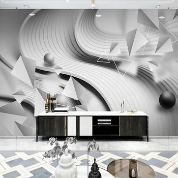 Tamanho personalizado de papel de Parede 3D Modernos de Geometria Sólida Textura Cinza Mural de Papel Painéis para Decoração de Interiores Criativo Sala de Mudança
