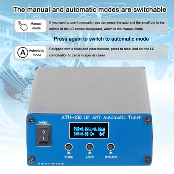 ATU-130 1.8-50MHz 200W em Miniatura de ondas Curtas Automática Sintonizador de Antena OLED em Miniatura Automática Sintonizador de Antena SWM Função