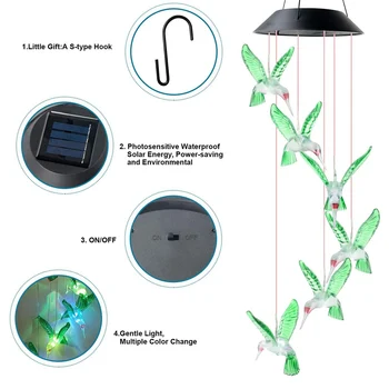LED Solar Wind Chime Lâmpada Pássaro do Vento Chime Lâmpada de Pingente Wind Chime Lâmpada Decorativa Mudança de Cor da Lâmpada a Lâmpada Solar