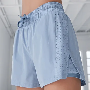 Shorts de Fitness para Mulheres Anti-pé Luz Hot Pants Falso Dois Calções Desportivos Seca Rápido, Respirável com Calças Calças de Yoga