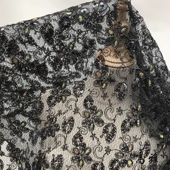 1m paetês bordados de flores oco de malha lacewedding designer vestido de tecido para patchwork