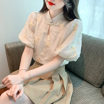 Estilo chinês de mulheres de roupas vintage tops da moda mulher blusas 2023 chinês tradicional retro cheongsam Oriental camisa