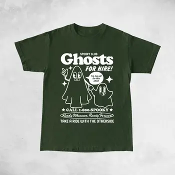Fantasmas para Contratar Engraçado Assustador Clube de Impressão Unisexo de Manga Curta T-Shirts de Verão Solto e Casual Algodão Tops Vintage Gráfica Tees