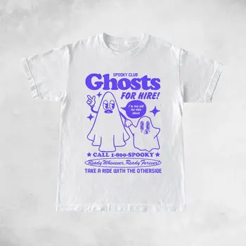 Fantasmas para Contratar Engraçado Assustador Clube de Impressão Unisexo de Manga Curta T-Shirts de Verão Solto e Casual Algodão Tops Vintage Gráfica Tees