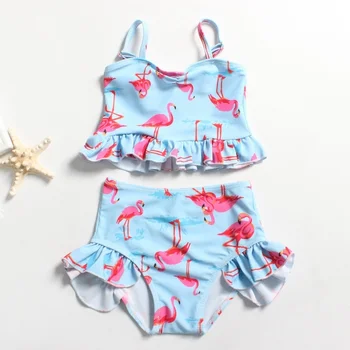Nova Duas peças de Crianças Swimwear Menina Crianças Swimwear Animais Aves de Impressão Tops+Shorts Meninas de Maiô 1-3Y Conjuntos de Biquíni