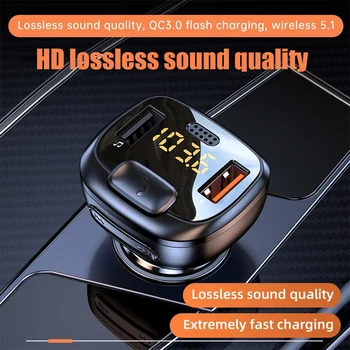 Carro novo Bluetooth 5.1 Transmissor de FM com USB Duplo QC3.0 Carregador Rápido sem Fio de mãos-livres Receptor de Áudio MP3 Player Kit para Carro Universal