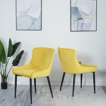 conjunto de 2 cadeira de jantar moderna mobília de sala de jantar tubo de metal pernas tecido amarelo