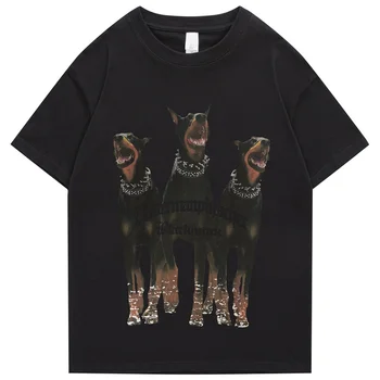 Mulher de grandes dimensões T-shirt de Rua Hip Hop Rottweiler Du Binquan Impresso T-shirt Harajuku Algodão Casual de Verão de Manga Curta T-shirts