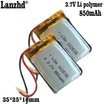 1-10pcs de lítio de 3,7 V gravador de condução bateria 850mAh 102535 gravação caneta do Li-íon da Célula Urgente lâmpada Câmera bateria de lítio