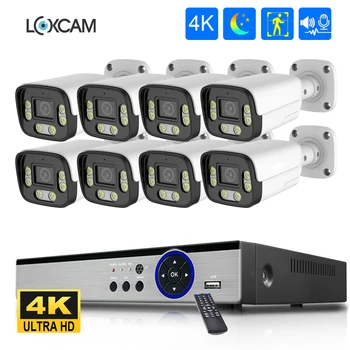 H. 265 8CH 4K de 8MP Sistema de CFTV POE 5MP Ai Humanos, ao ar livre Cor da Noite Câmera de Segurança de Áudio em Dois sentidos Kit de Vigilância de Vídeo P2P