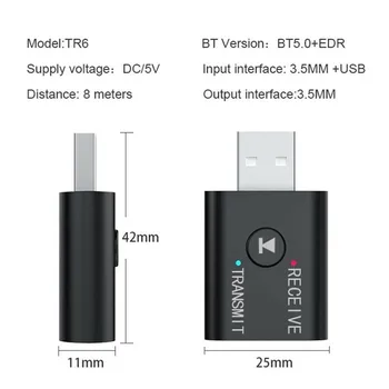 TR6 Bluetooth 5.0 Receptor Transmissor 2 EM 1 sem Fio de Áudio de 3,5 mm USB Aux Música Adaptador Para Carro alto-Falante do PC TV
