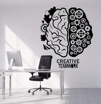 Vinil adesivos de parede cérebro trabalho em equipe engrenagem criativa office citação estação de trabalho de inspiração adesivo decorativo 2BG9