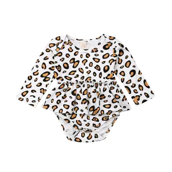 Recém-Nascido Menino Menina Leopard Bodysuit Babados De Manga Comprida Macacão De Roupas Roupas
