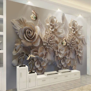 wellyu Bela três-dimensional relevo 3D flor borboleta PLANO de fundo de parede personalizados grande mural verde papel de parede