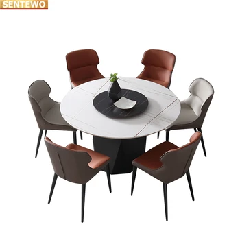 Designer de Luxo rodada de jantar em Mármore, Pedra, Laje de jantar mesa 8 cadeiras tische móveis meuble marbre de aço Inoxidável, base de ouro