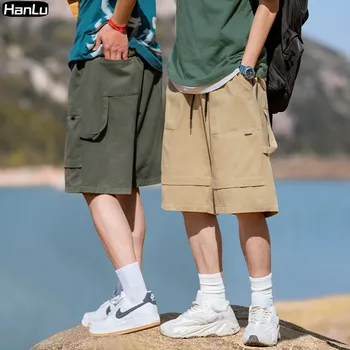 2023 Nova Verão de Homens de Camadas de Fita Design Shorts de Algodão de Homens Soltos Multi Bolso do Shorts com Roupas Casuais Y2k