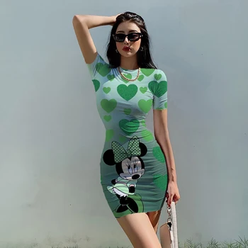 De Disney Do Rato De Minnie Do Mickey De Mulheres A Moda Elegante De Streetwear Clubwear Mini Vestido De Verão 2022 Novo Trecho Verde Slim Vestidos De Dama De Escritório