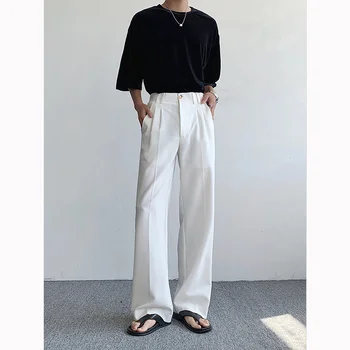 Preto De Terno Branco Calças Moda Masculina Social Mens Calças De Vestido Coreano Solta Reta Wide Leg Pants Mens Office Calças Formais