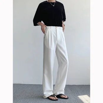 Preto De Terno Branco Calças Moda Masculina Social Mens Calças De Vestido Coreano Solta Reta Wide Leg Pants Mens Office Calças Formais