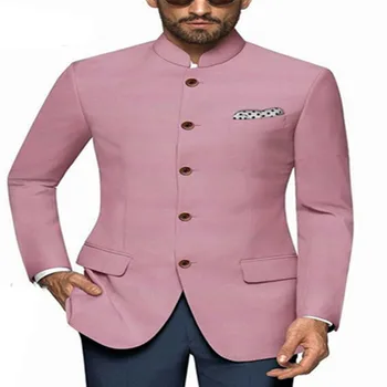 Mais recente Design de Stand Colarinho Homens de Terno Slim Fit Casamento Tuxdoes Traje Homme 2 Pcs Vestuário para homem (Blazer+Calça)