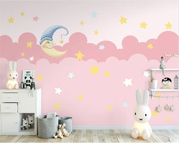 beibehang Personalizado novos e modernos pintados a mão lua, céu estrelado cor-de-rosa do quarto de crianças de fundo papel de parede papel de parede decoração da casa