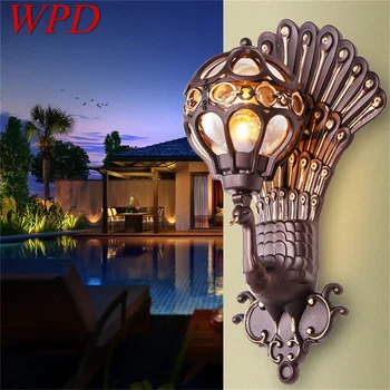 WPD Retro ao ar livre Luzes de Parede Clássica Pavão Sombra Arandelas Lâmpada Impermeável Decorativos Para a Casa de Varanda Villa