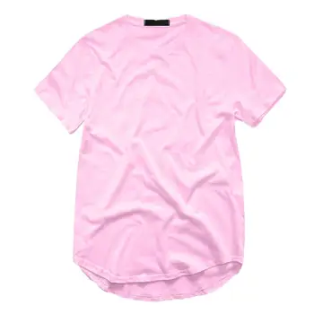 Os homens T-shirt de Cor Sólida Poliéster Respirável Manga Curta Blusa Pulôver para a Vida Diária de Varredura T-Shirt Curva de Bainha Longa linha de Tops