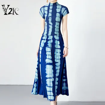 Y2K roupas real imagem Geométrica a faixa de impressão slim stand colarinho T-shirt tops de verão elegante saia Plissada mulheres de duas peças de conjunto