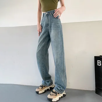 Streetwear Roupas Vintage calças de Brim das Mulheres 2023 Tendência de Perna Reta Jeans Mulher de Cintura Alta de Vestuário Feminino coreano Moda Denim Y2k