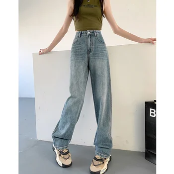 Streetwear Roupas Vintage calças de Brim das Mulheres 2023 Tendência de Perna Reta Jeans Mulher de Cintura Alta de Vestuário Feminino coreano Moda Denim Y2k