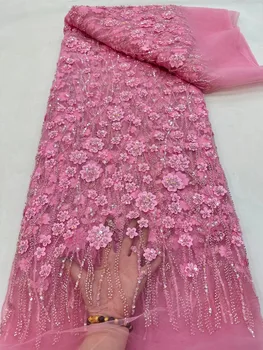 A Pele Amigável De Luxo Africano Feito A Mão Frisada Vestido De Organza Tecido Do Laço Bordado De Renda Francesa Lantejoulas Vestido De Noiva De Tule Tecido De Malha