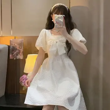 Roupas Midi Bonito de Fadas Femininas Vestidos de 2023 Kawaii Branco o Aniversário de Vestido das Mulheres Xxl de Novo Na Moda Solta Estética Estilo coreano