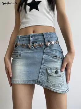 De Jeans, Mini Saias Das Mulheres Slim-Americana Do Estilo Vintage Streetwear Chique Alunos De Hip-Hop De Moda Hotsweet De Verão De Design Assimétrico