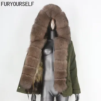 FURYOURSELF 2023 Novo Parka Impermeável Casaco de Inverno Mulheres Reais Fox Casaco de Pele Natural Raccoon Peles em Roupas de Streetwear Destacável