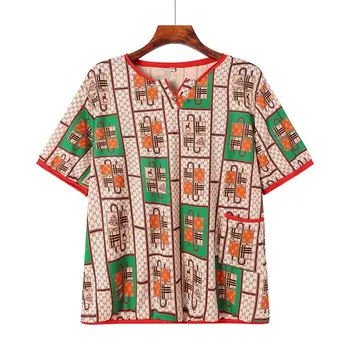 Plus Tamanho 3XL-8XL Curto da Luva das Mulheres Bonito Impresso Verão, Camisas Oversized Vintage Feminino Tops