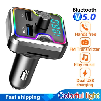 Mãos-livres carro Transmissor FM Bluetooth 5.0 Car Kit MP3 Modulador Leitor de Cartão do TF USB AUX Receptor 3.1 Um Dual USB, Carregador Rápido