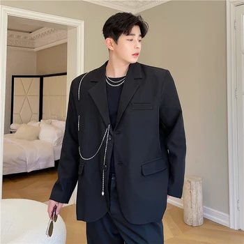 2022 Outono estilo coreano Única corrente de metal design homens de terno casual solta cor sólida terno para homens M-XXL