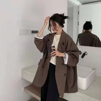 O outono da Mulher Grande Blazer Casacos de Moda Primavera Versão coreana Solta Top Coat Trabalho de Escritório Roupas Graça Queda Jaqueta para Mulheres