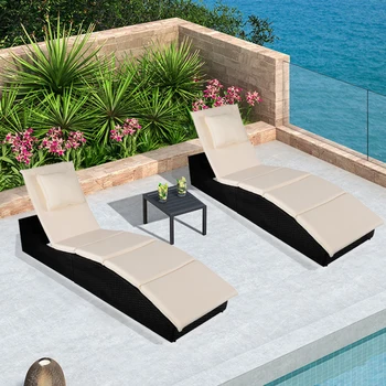 Ajustável Chaise Lounge Cadeira para Fora da Piscina, Dobramento de Vime Pool Lounge Chair, Pátio ao ar livre Espreguiçadeira Reclinável