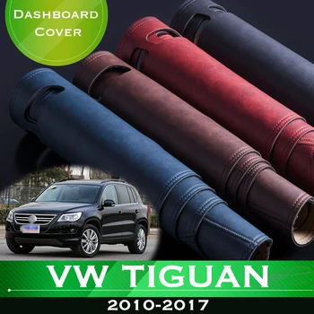 A Volkswagen VW Tiguan MK1 2010-2017 Anti-Deslizamento do Painel do Carro Evite a Luz Pad Instrumento Plataforma Secretária Capa de Couro, Tapete de Carpete