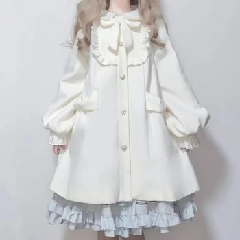 Hedyerss Inverno Kawaii Mulheres Japonesas casacos de Lã feminino grossa Bonito Casacos de inverno menina Chique de correspondência Doce Mistura Outwear