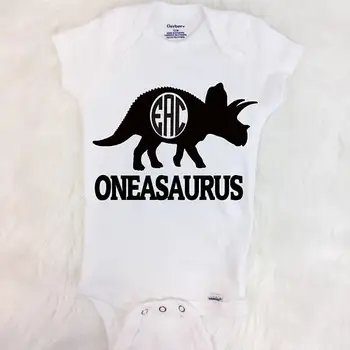 Personalizar Dinossauro primeiro aniversário do bebê Recém-nascido bebê body onepiece romper Roupa Levar para Casa a criança de camisas de partido presentes