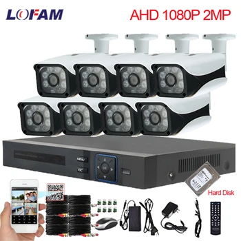LOFAM DVR 8CH NVR do Sistema de CFTV 1080P 8PCS Impermeável ao ar livre Indoor Camera AHD 2MP Câmera de Segurança do Sistema de 8CH Kit de Vigilância