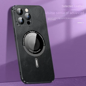 Magnético Absorção de capa de Couro Para iPhone 14 Pro Max 13 Pro 12 De Proteção da Lente da Câmera com Tudo incluído Anti-queda Tampa Traseira