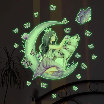 Lua Borboleta Luminosa Adesivos de Parede para Quarto Meninas Parede do Quarto Decorações Papéis de parede para Decoração de Casa Brilham no Escuro Adesivos