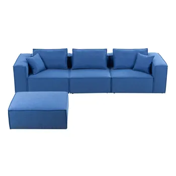 4-Peça Estofado Sofá Modular Azul