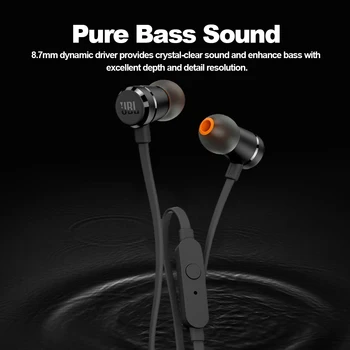 JBL T290 de 3,5 mm Fones de ouvido com Fio SINTONIA 290 Fones de ouvido Estéreo de Música Esportes Puro Bass Fone de ouvido 1-Botão Remoto de Chamada Mãos livres com Microfone